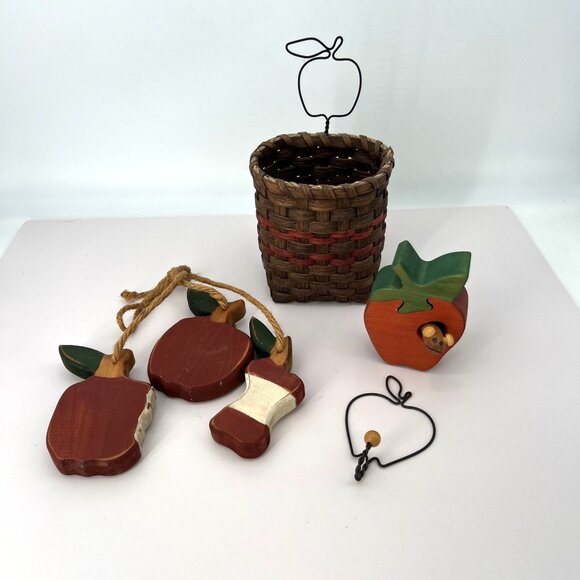 Handmade Other - Handcrafted‎ VTG Apple Themed Rustic Décor Set With Basket Teacher Gift
